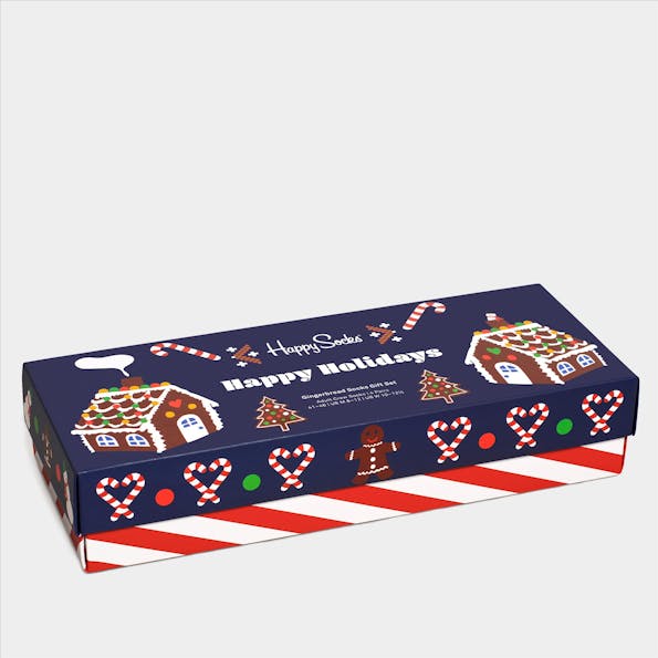 Happy Socks - Donkerblauw-multicolour Gingerbread Cookies 4-pack Gift Box Sokken, maat 41-46