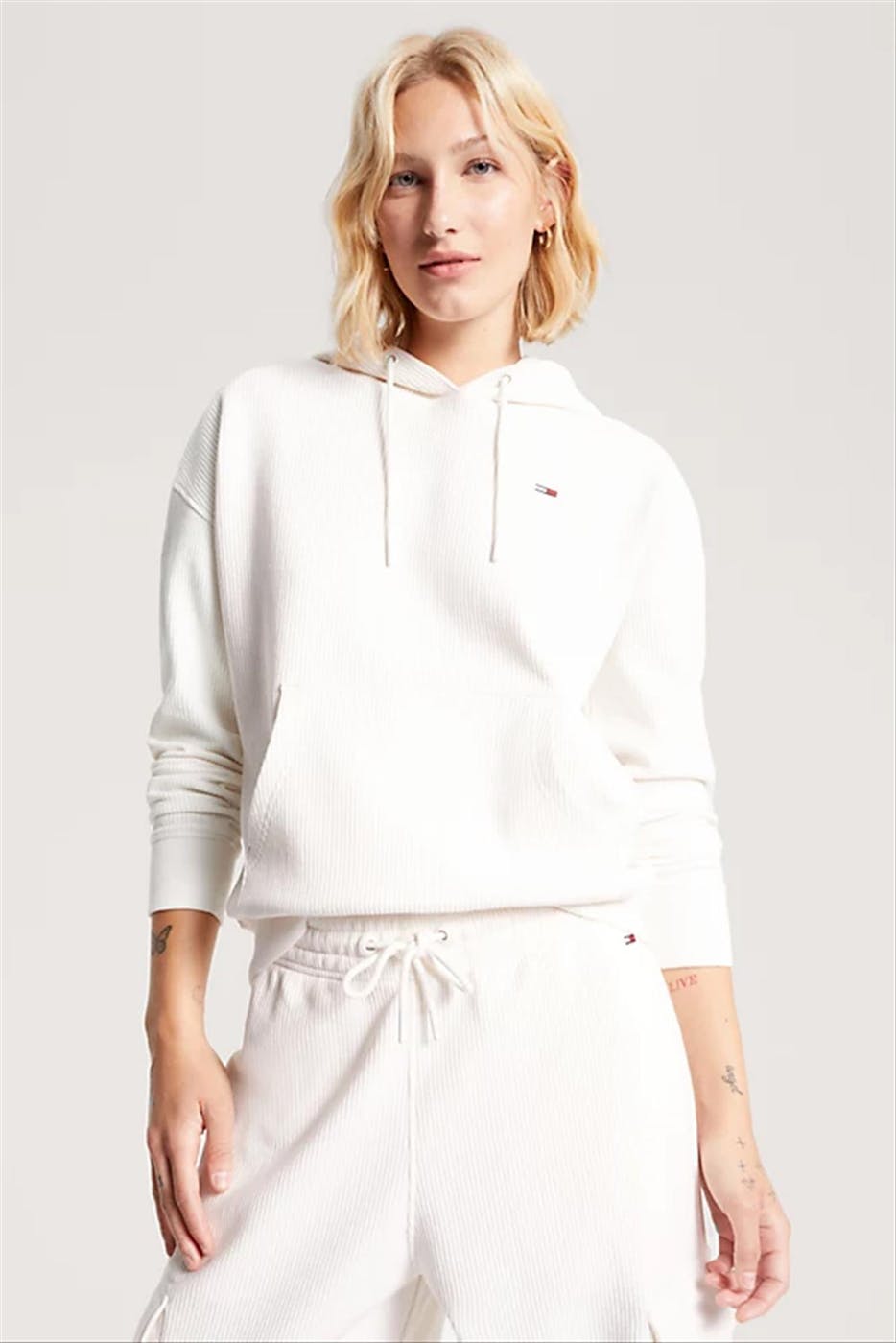 Tommy Jeans - Ecru Ottoman hoodie