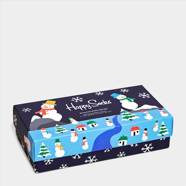 Happy Socks - Blauw-rode Snowman 3-pack Gift Box Sokken, maat 41-46