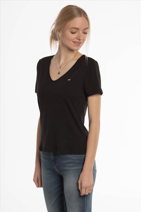 Tommy Jeans - Zwarte Slim Jersey V-hals T-shirt