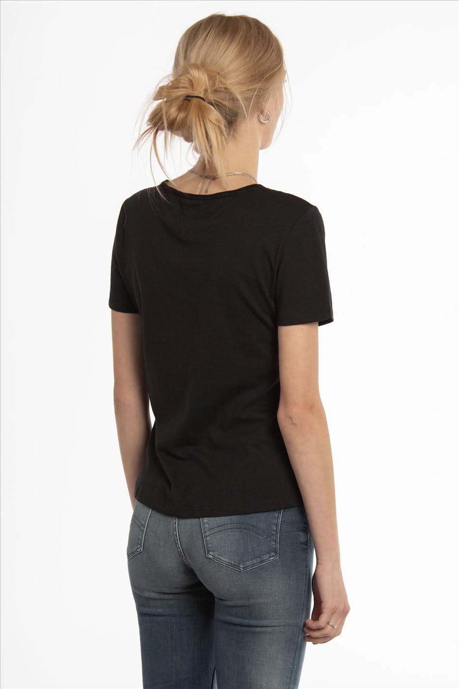 Tommy Jeans - Zwarte Slim Jersey V-hals T-shirt