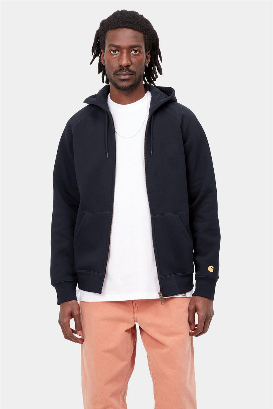 Carhartt WIP - Donkerblauwe Hooded Chase cardigan