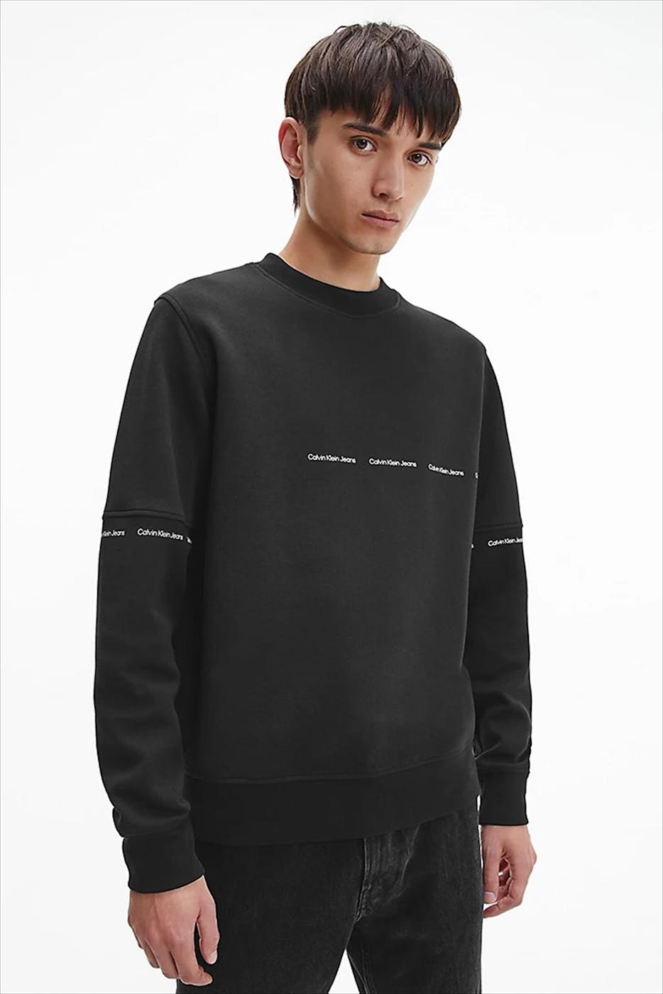 Calvin Klein Jeans - Zwarte Repeat Logo Crew Neck sweater