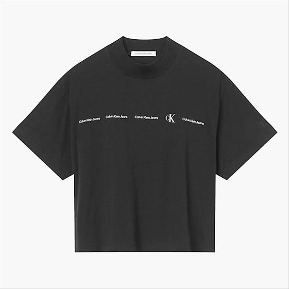 Calvin Klein Jeans - Zwarte cropped Repeat Logo T-shirt
