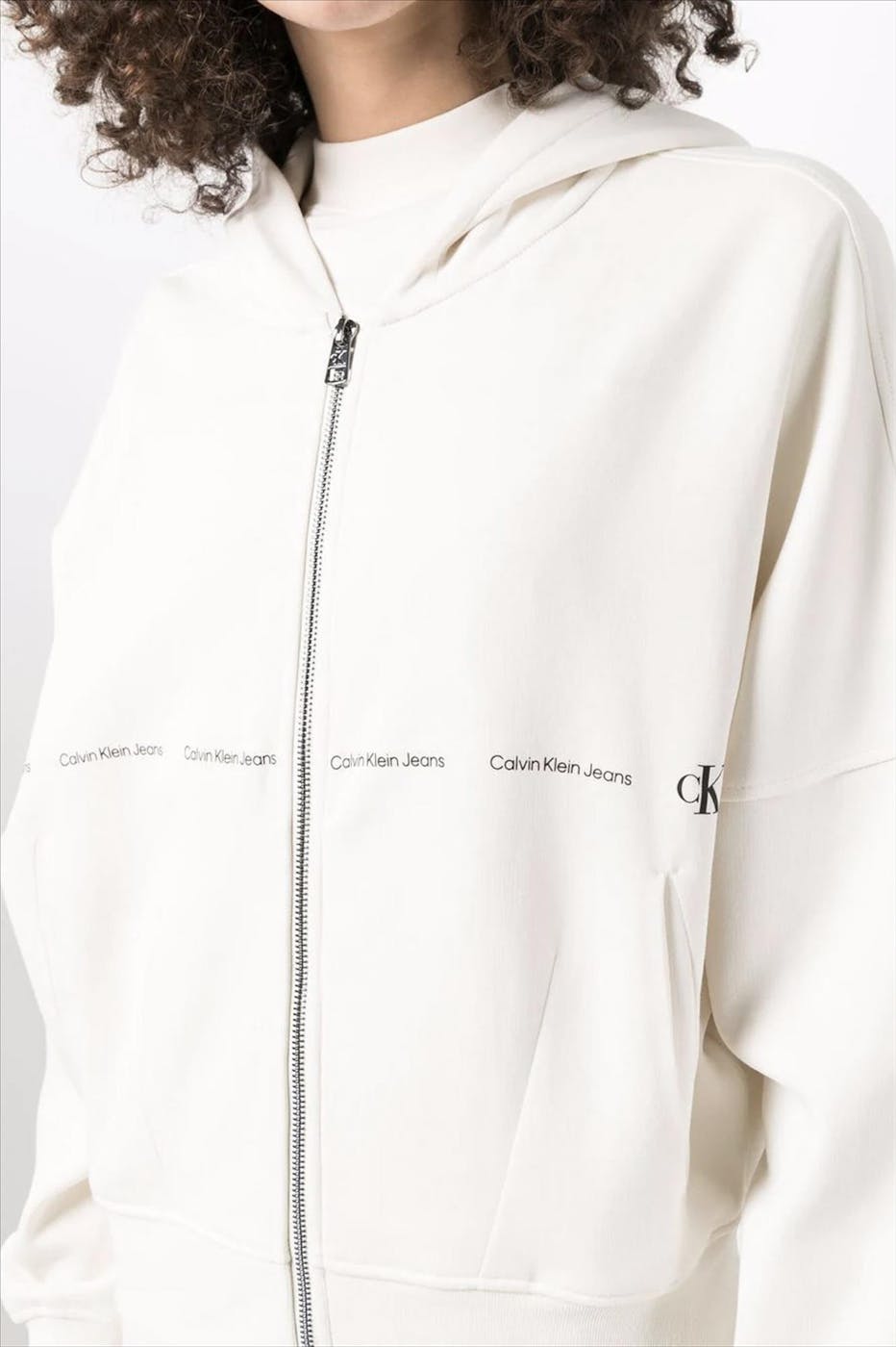 Calvin Klein Jeans - Ecru Repeat Logo Zip Through hoodie