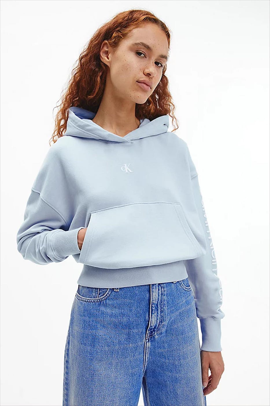 Calvin Klein Jeans - Lichtblauwe Cropped Logo Hoodie