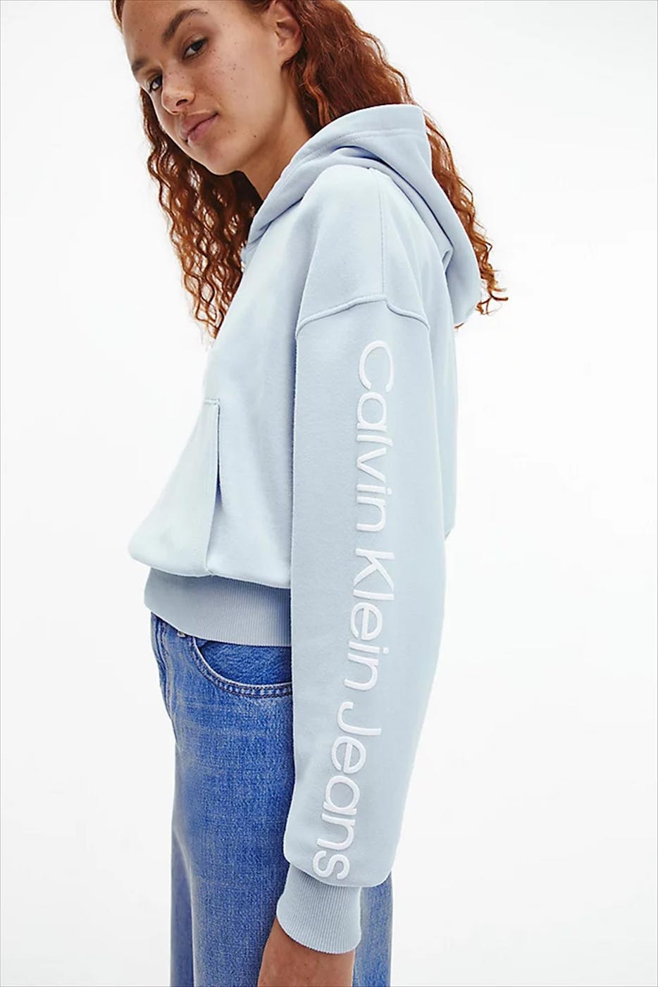 Calvin Klein Jeans - Lichtblauwe Cropped Logo Hoodie