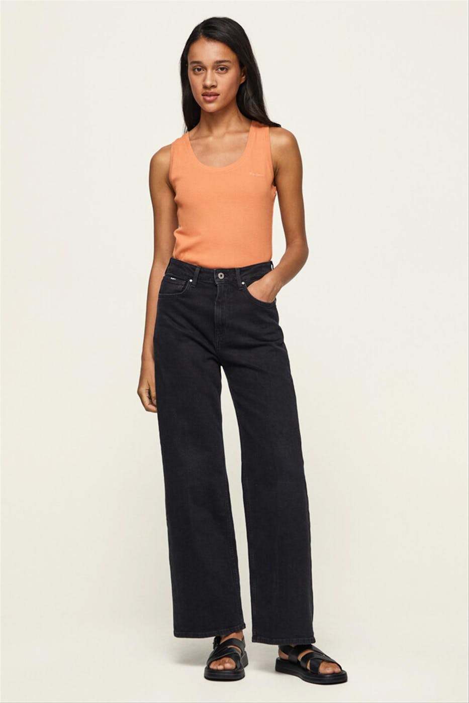 Pepe Jeans London - Zwarte Lexa High Rise wide jeans