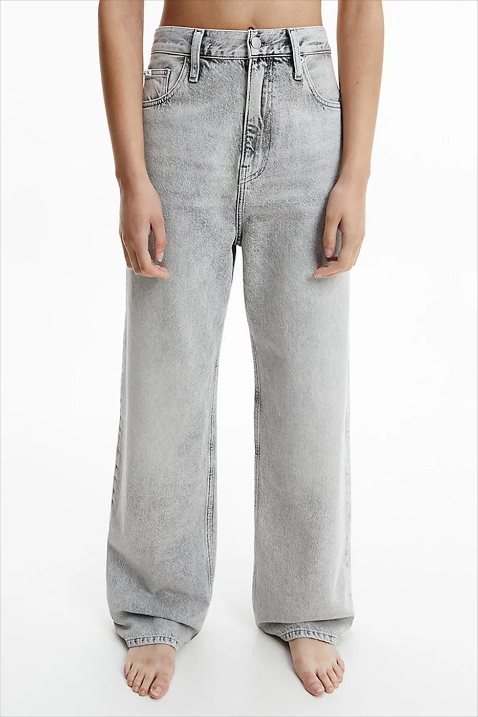 Calvin Klein Jeans - Lichtgrijze High Rise Relaxed wide jeans