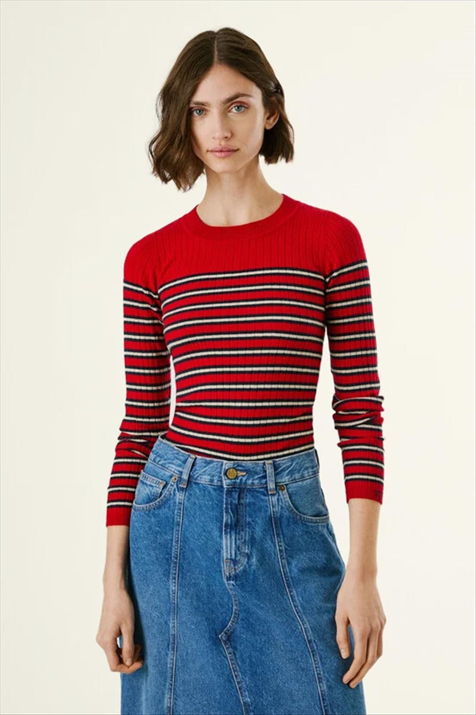 Pepe Jeans London - Rode Striped Ribbed trui