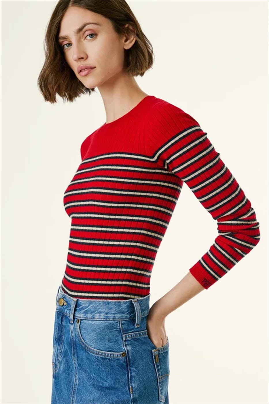 Pepe Jeans London - Rode Striped Ribbed trui