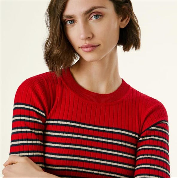 Pepe Jeans London - Rode Striped Ribbed trui