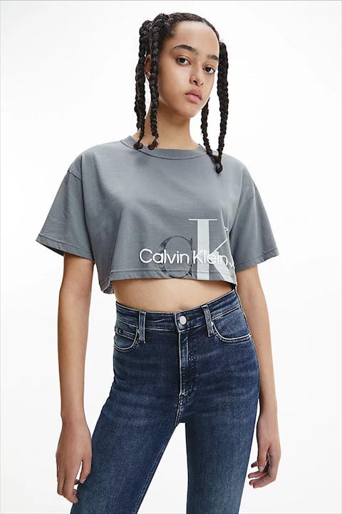 Calvin Klein Jeans - Grijze Cropped Big Logo T-shirt