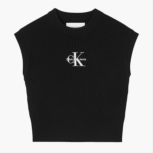 Calvin Klein Jeans - Zwarte cropped Monogram Embroidery debardeur