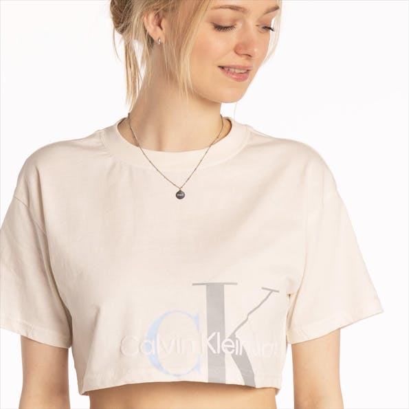 Calvin Klein Jeans - Ecru Cropped Big Logo T-shirt