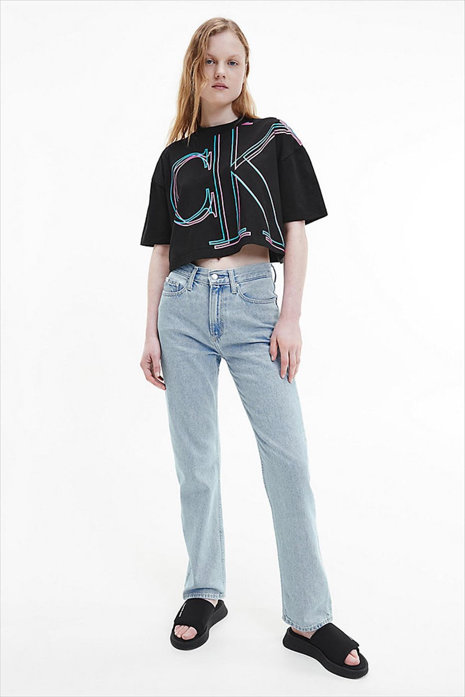 Calvin Klein Jeans - Zwarte Cropped Logo T-shirt