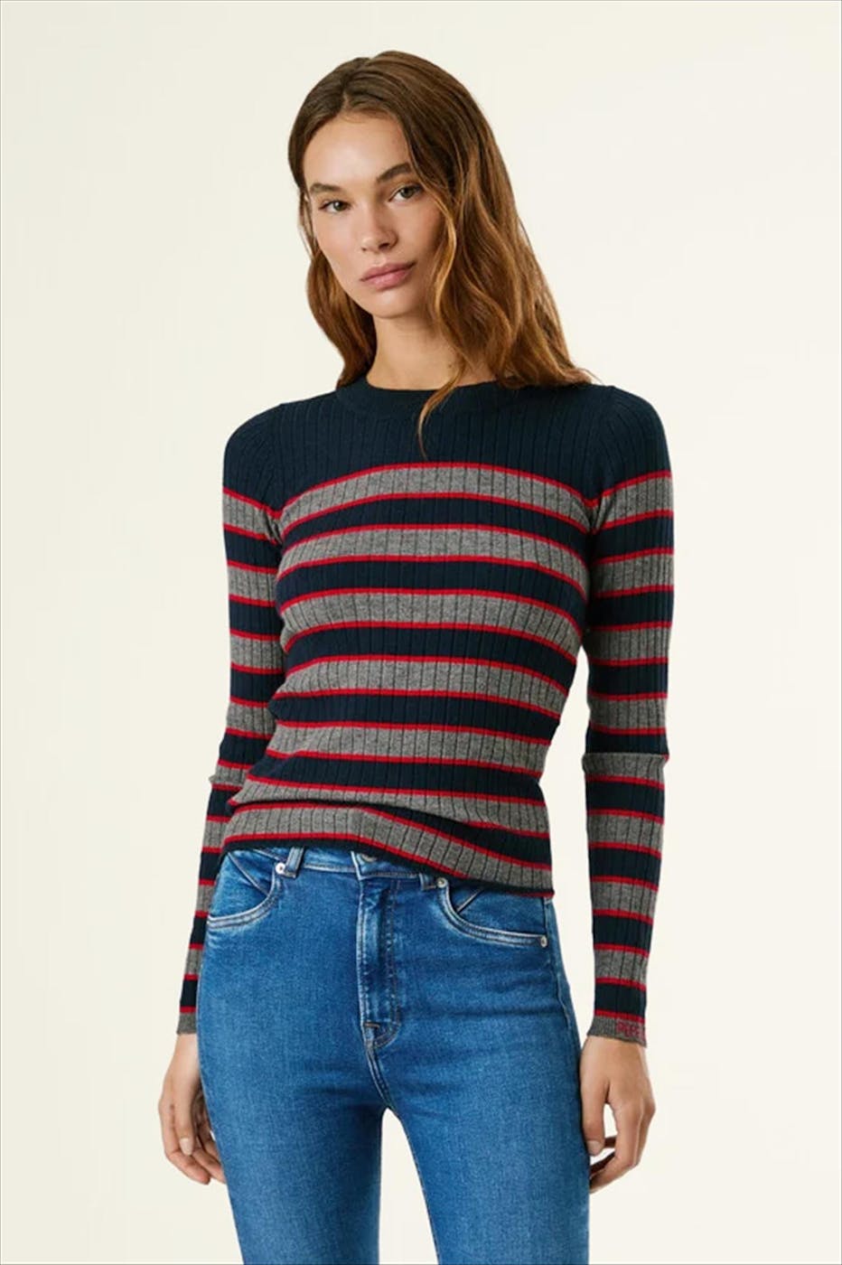 Pepe Jeans London - Donkerblauwe Striped Ribbed trui