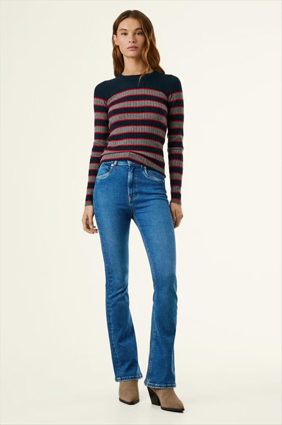 Pepe Jeans London - Donkerblauwe Striped Ribbed trui