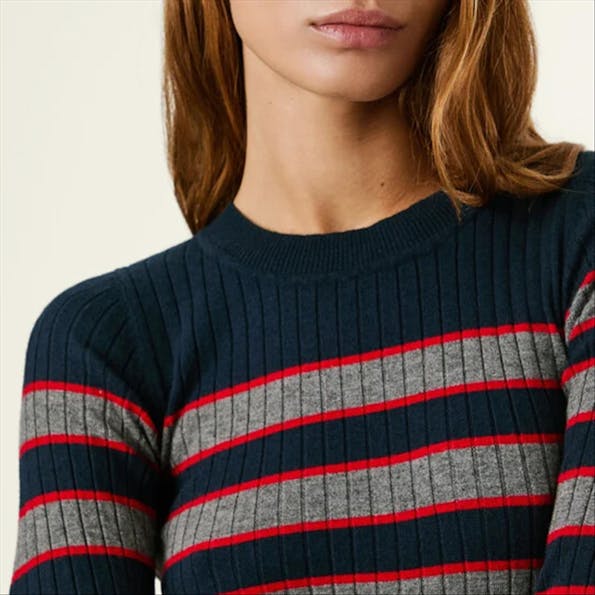 Pepe Jeans London - Donkerblauwe Striped Ribbed trui