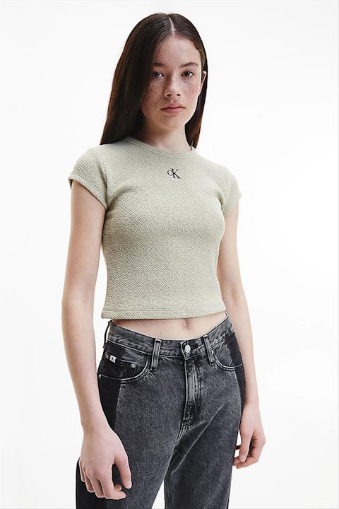 Calvin Klein Jeans - Lichtgroene Cropped Reliëf T-shirt