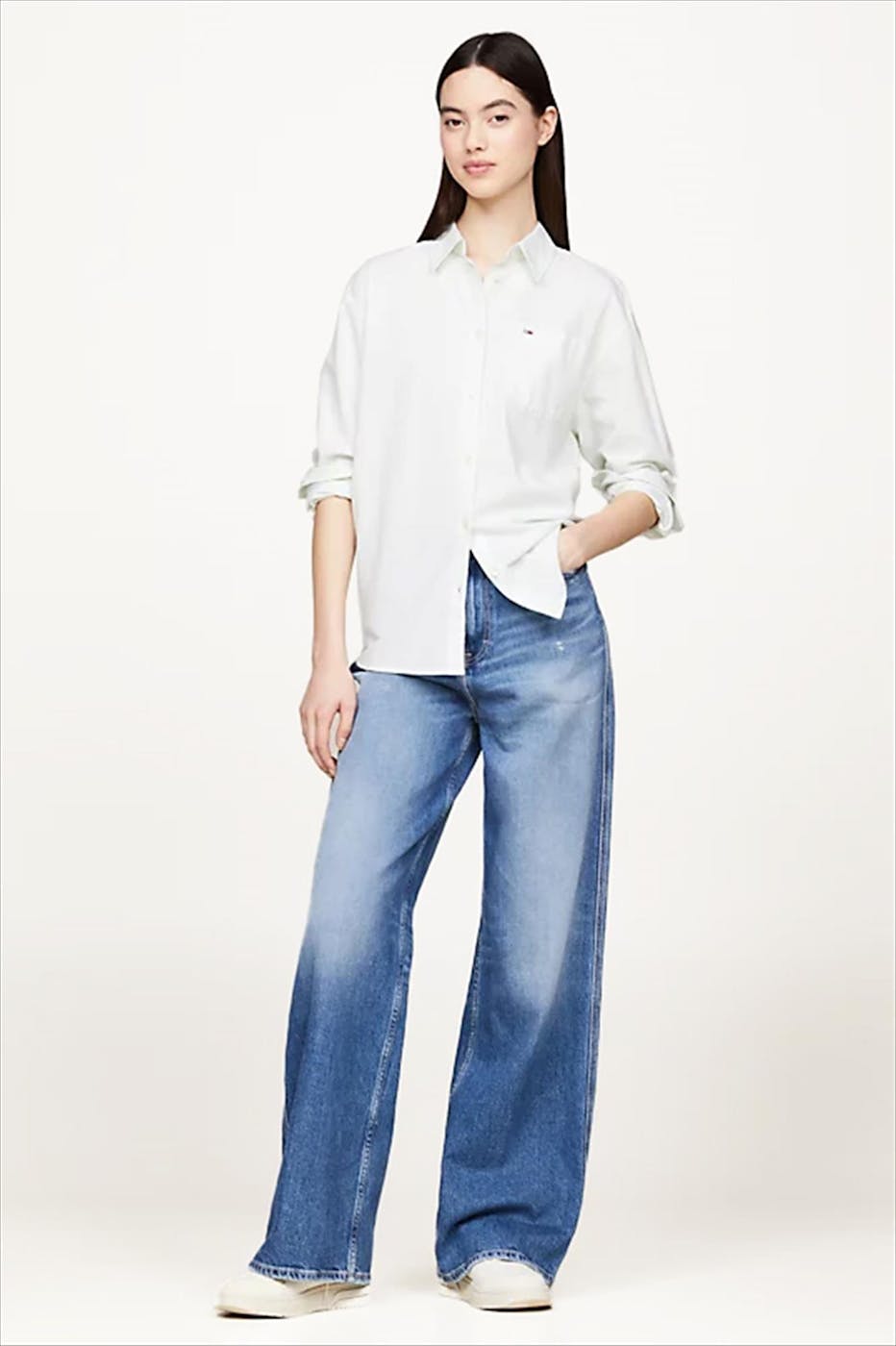 Tommy Jeans - Lichtgroen-Wit Stripe Linen hemd