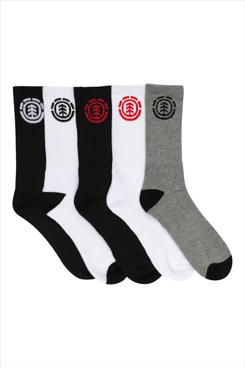 Element - Wit-Zwart-Grijze High Rise 5-pack sokken, maat: 40-46