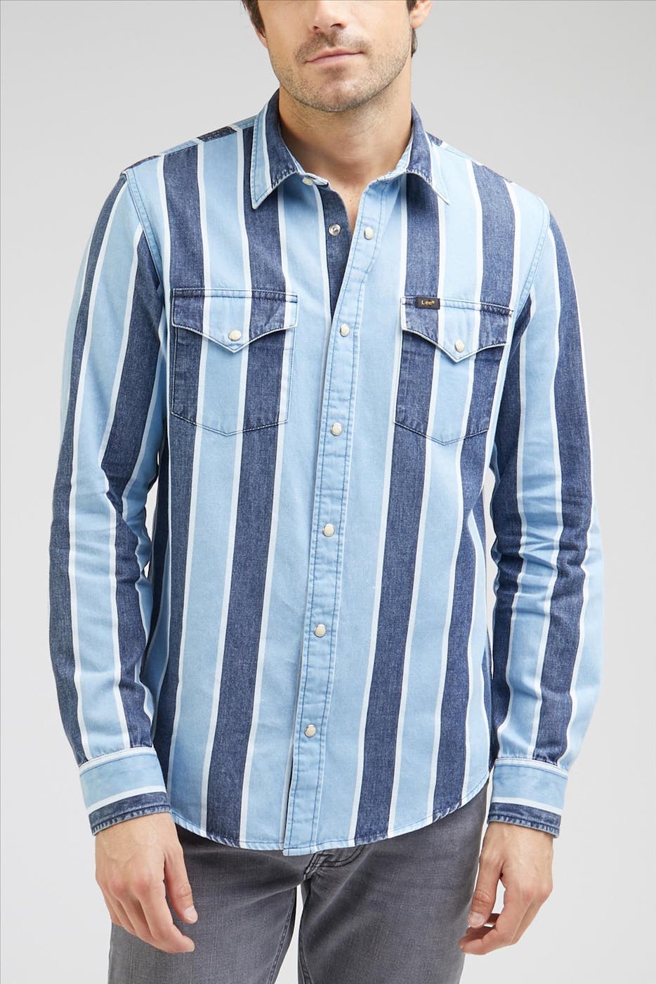 Lee - Blauw Gestreept Western hemd