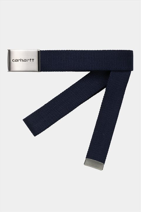 Carhartt WIP - Donkerblauwe Clip Belt Chrome riem