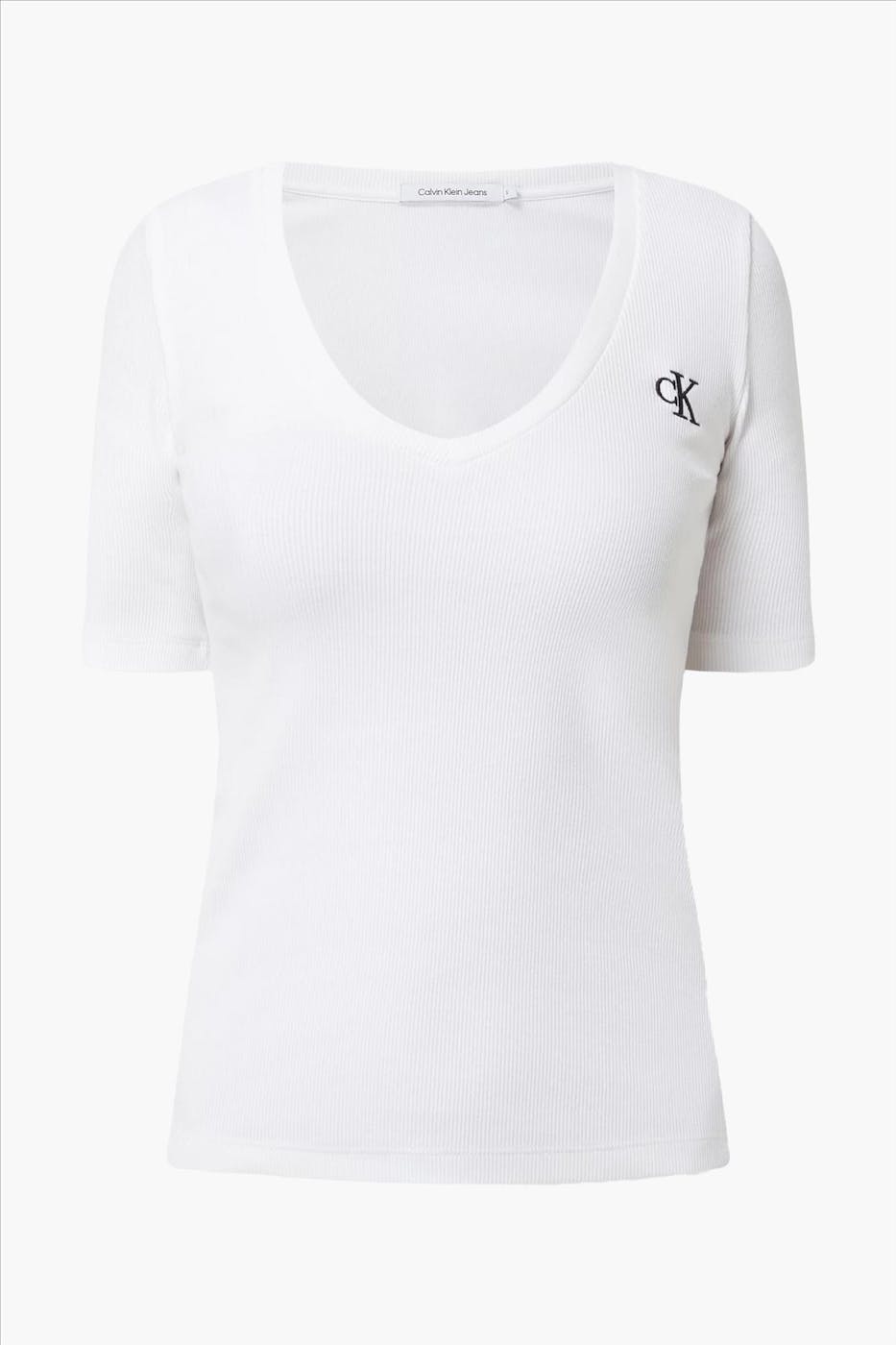 Calvin Klein Jeans - Ecru Logo Fijn Ribbel T-shirt