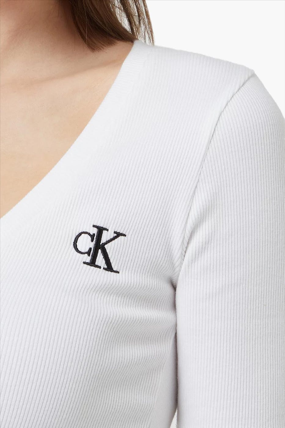 Calvin Klein Jeans - Ecru Logo Fijn Ribbel T-shirt