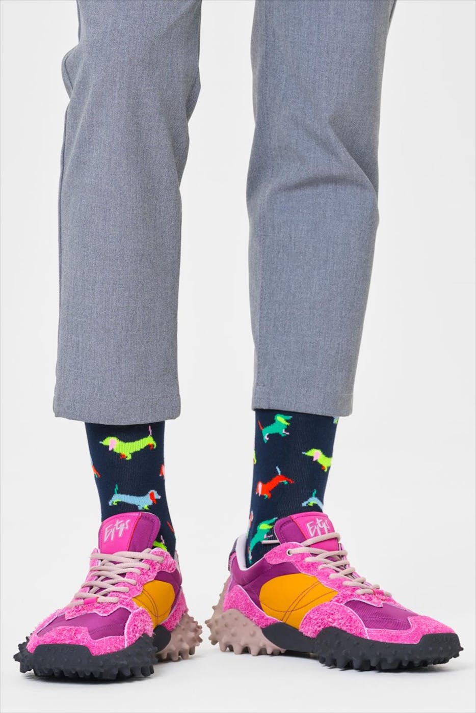 Happy Socks - Donkerblauwe-Multicolor Puppy Love sokken, maat: 36-40