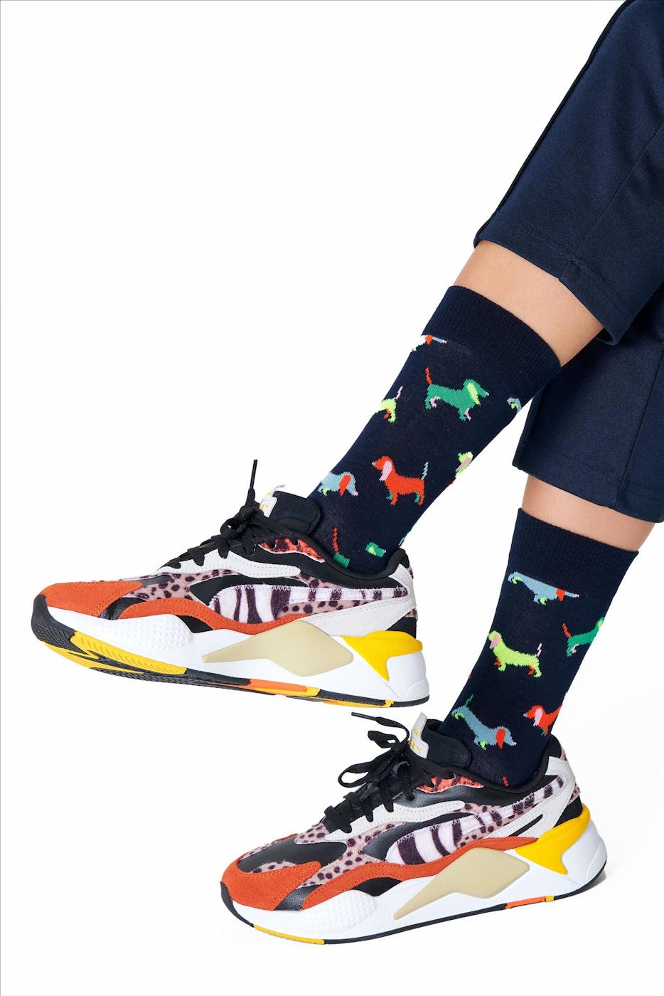 Happy Socks - Donkerblauwe-Multicolor Puppy Love sokken, maat: 36-40