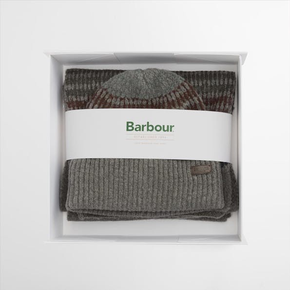 Barbour - Grijze Branton muts en sjaal gift set