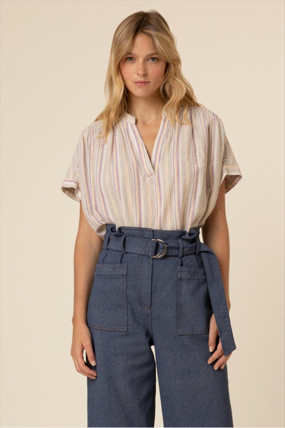 FRNCH - Beige-paarse Eliane blouse