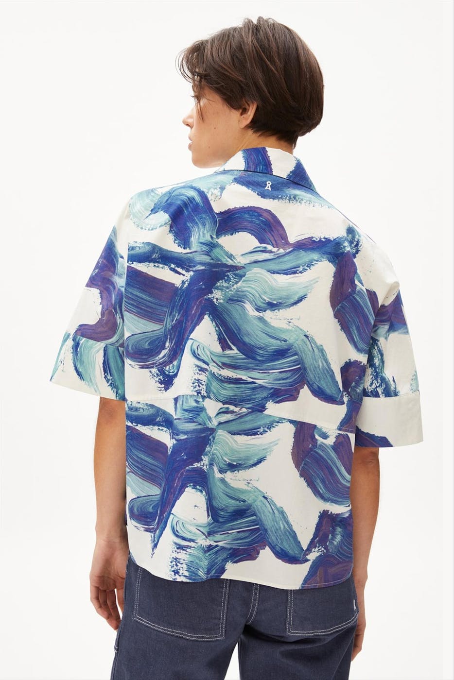 Armed Angels - Wit-blauwe Kaaley Brush Strokes blouse