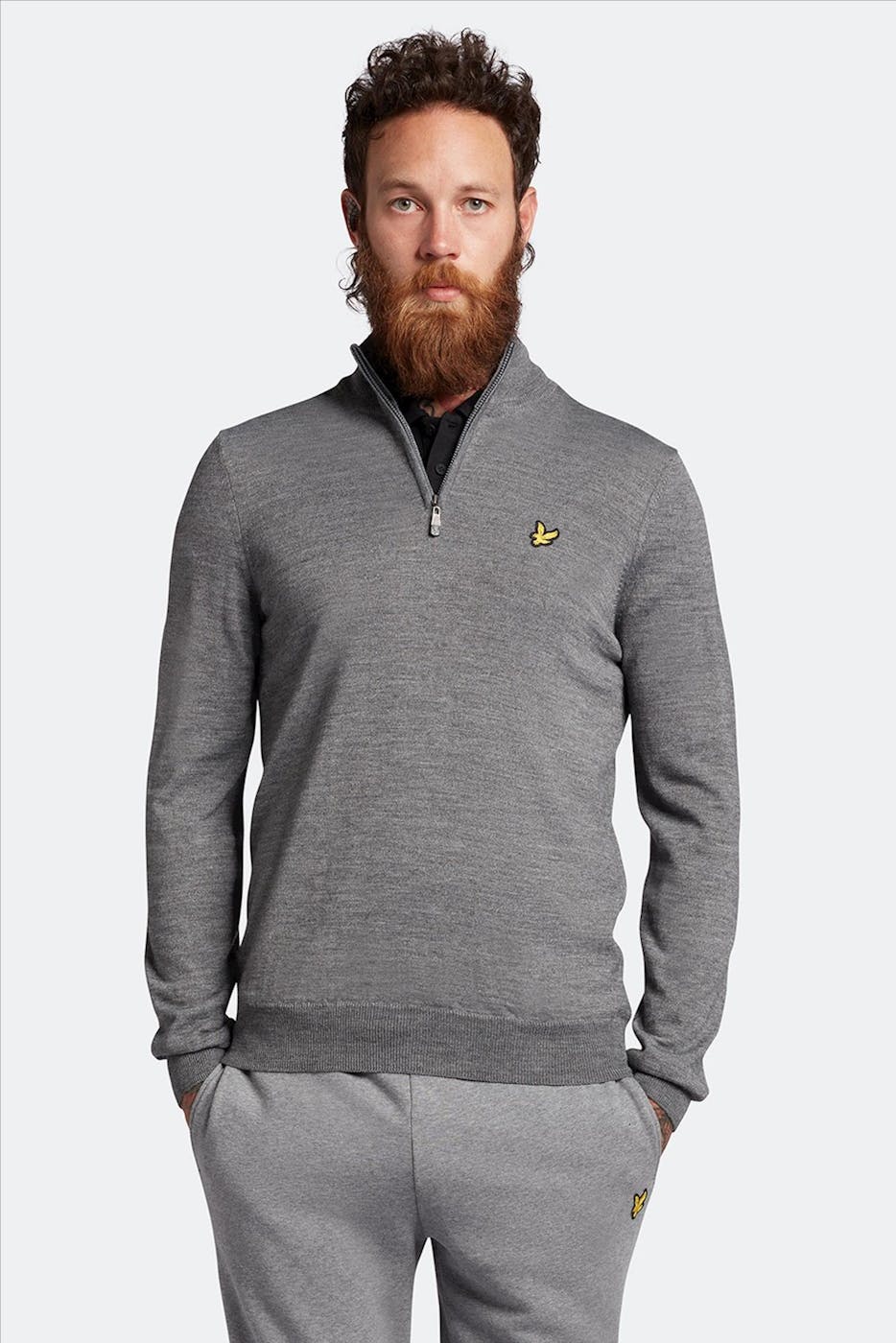 Lyle & Scott - Grijze Golf Core Quarter Zip Merinowol trui
