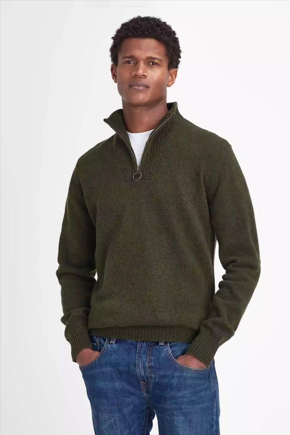 Barbour - Donkergroene Essential Half Zip trui