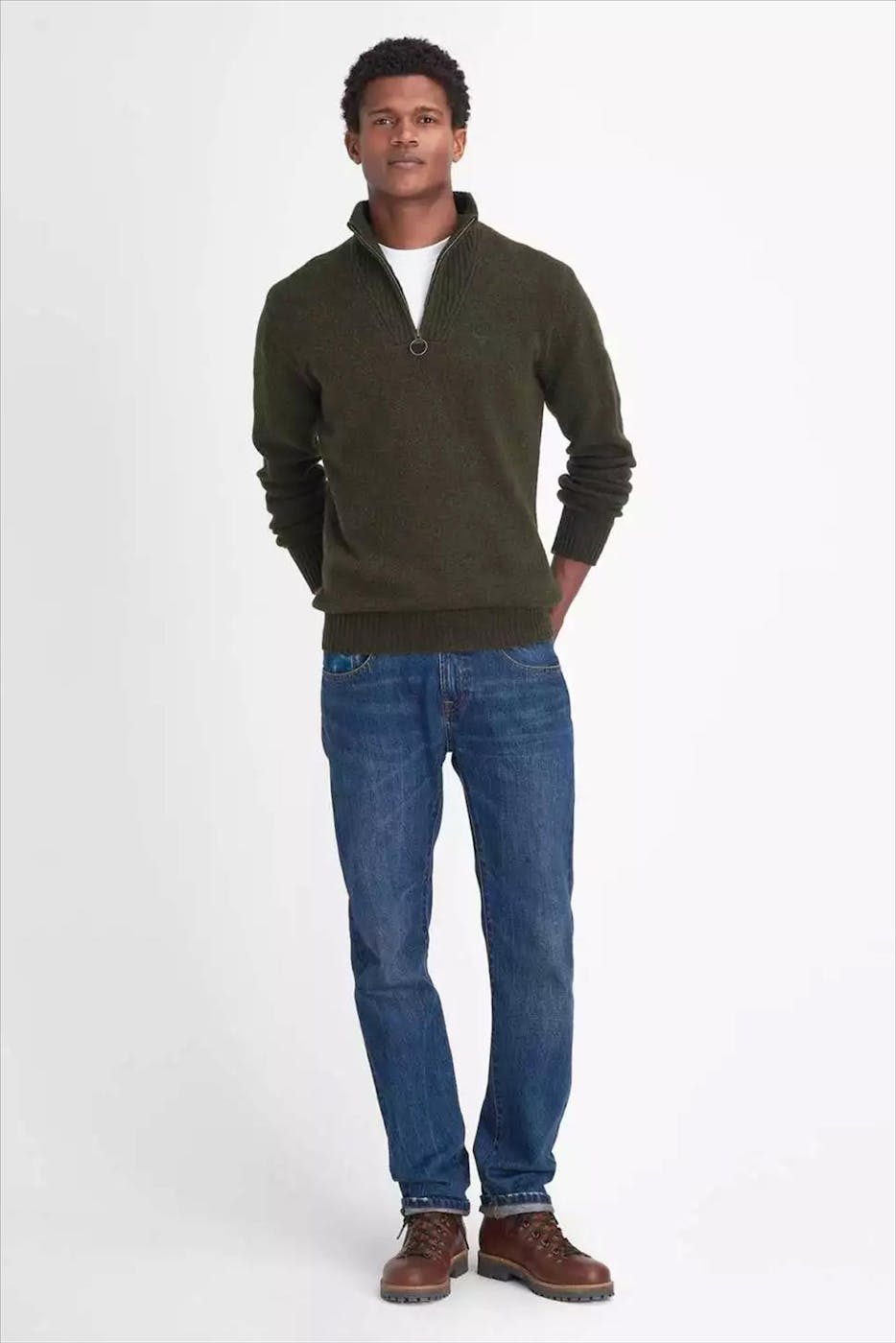 Barbour - Donkergroene Essential Half Zip trui