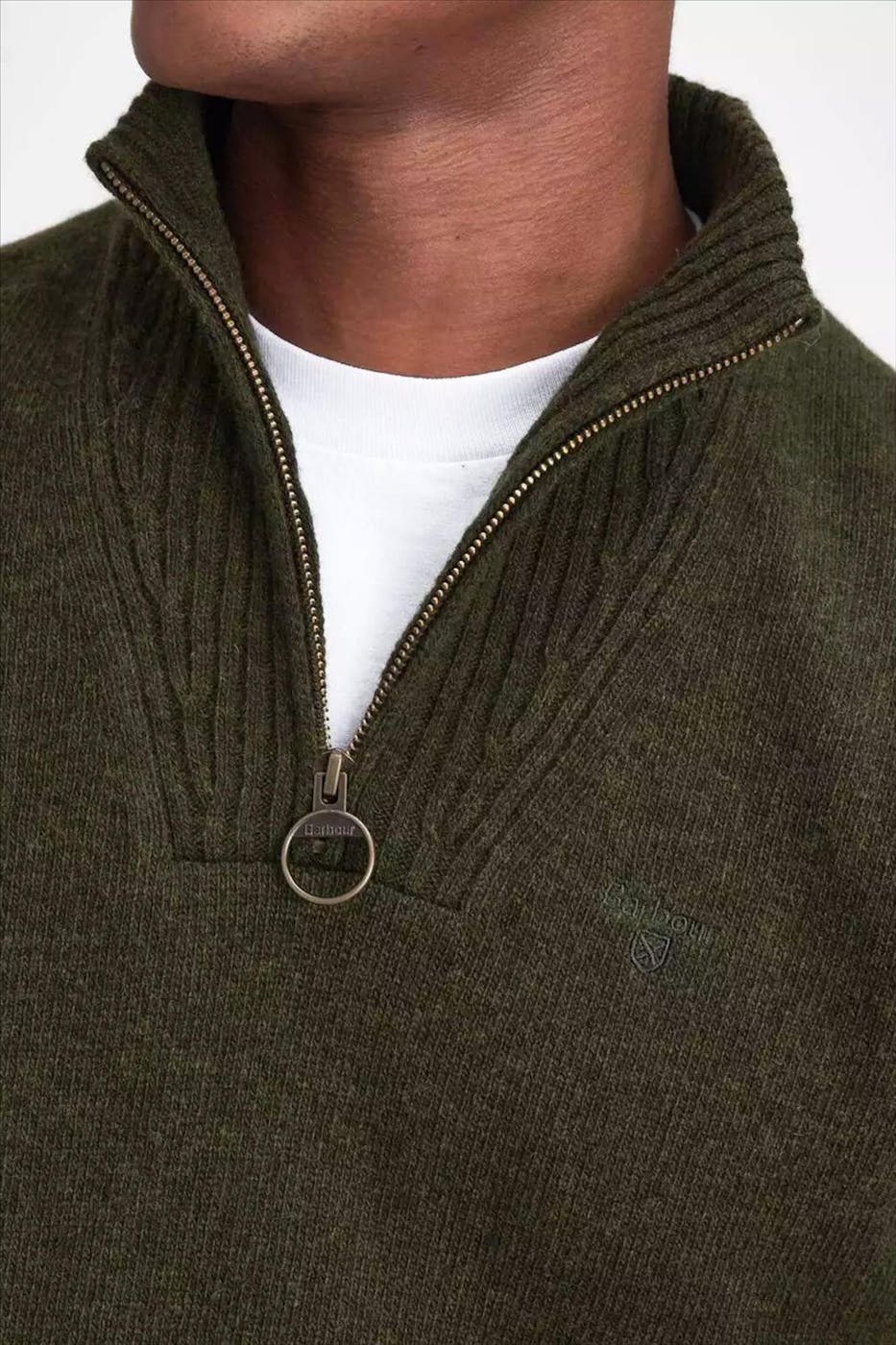 Barbour - Donkergroene Essential Half Zip trui