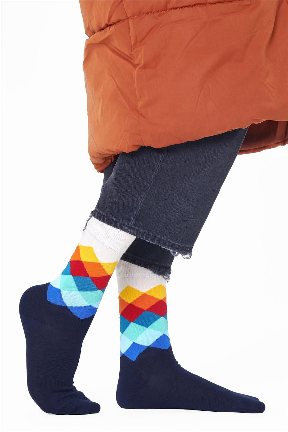 Happy Socks - Donkerbaluwe-multicolour Faded Diamond sokken, maat: 36-40