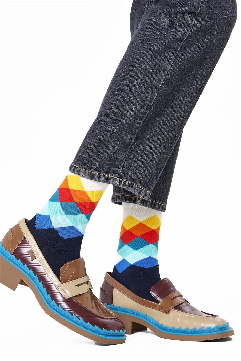 Happy Socks - Donkerbaluwe-multicolour Faded Diamond sokken, maat: 36-40