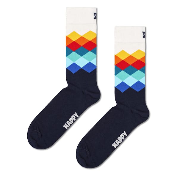 Happy Socks - Donkerbaluwe-multicolour Faded Diamond sokken, maat: 36-40