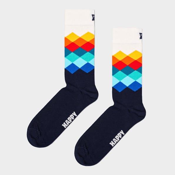 Happy Socks - Donkerbaluwe-multicolour Faded Diamond sokken, maat: 36-40