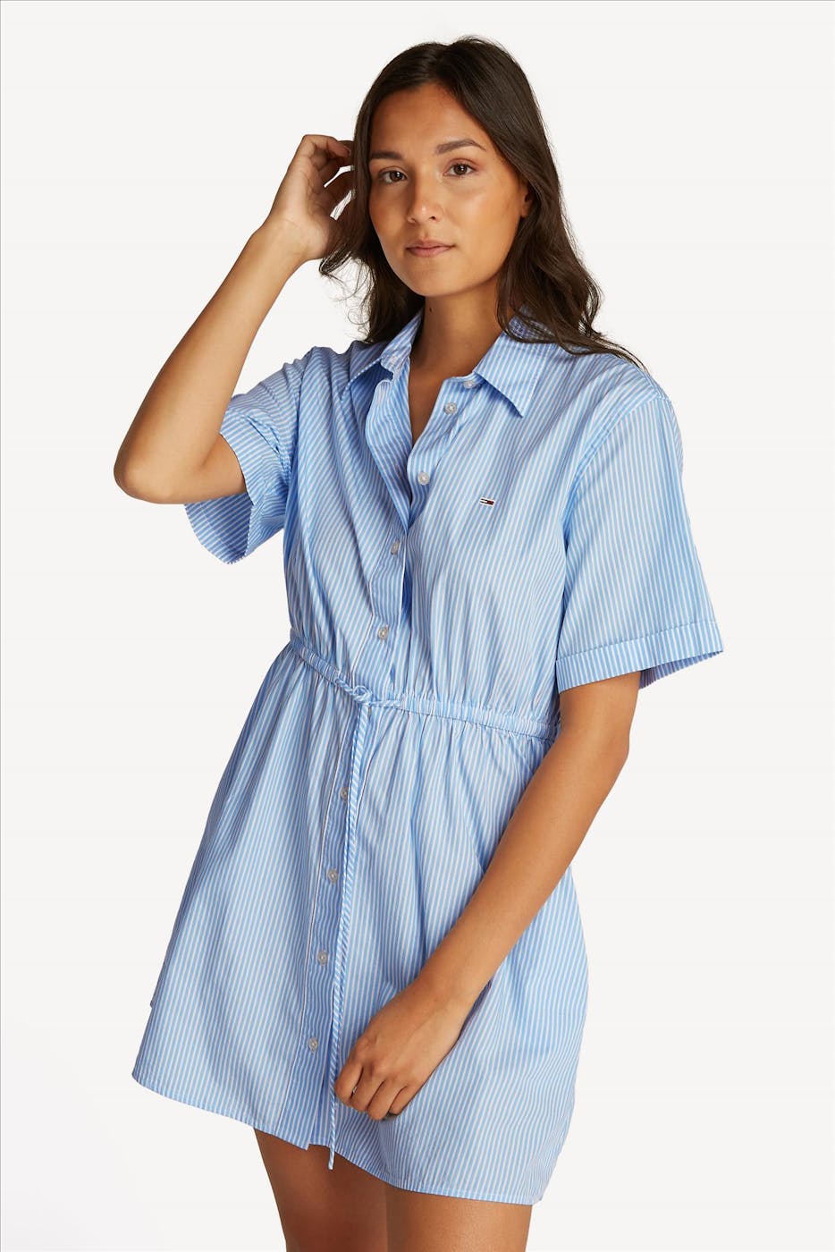 Tommy Jeans - Lichtblauw-Witte Mini Stripe jurk