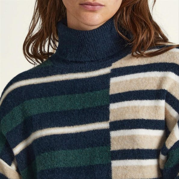 Pepe Jeans London - Donkerblauw-ecru Striped Turtleneck trui