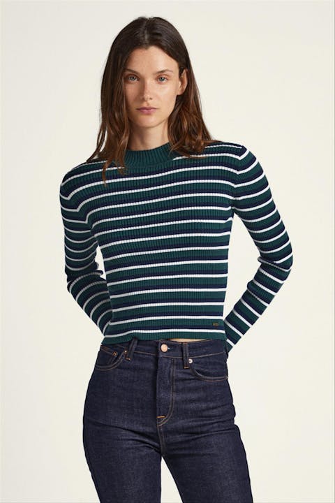 Pepe Jeans London - Donkergroene Striped Ribbed trui