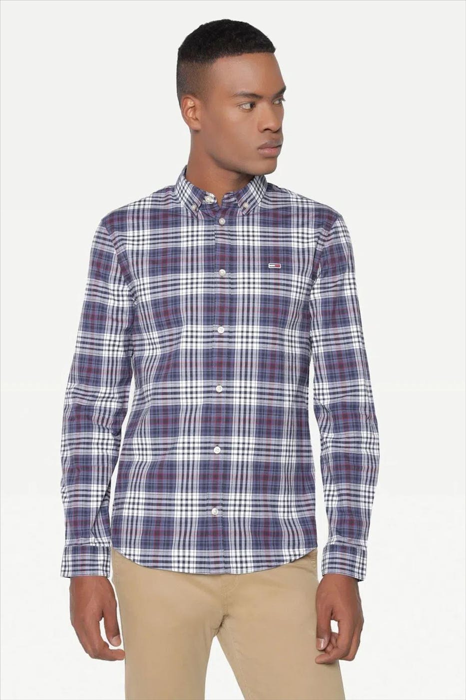 Tommy Jeans - Blauw geruit TJM Essential Poplin Check hemd