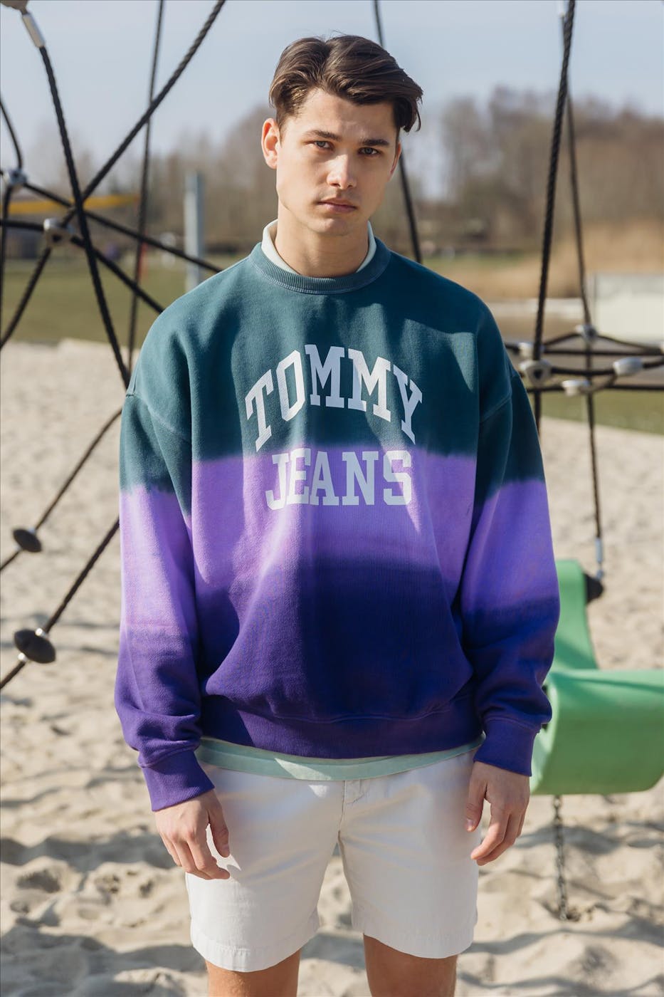 Tommy Jeans - Groen-paarse TJM Colorblock Tie-Dye Crew sweater