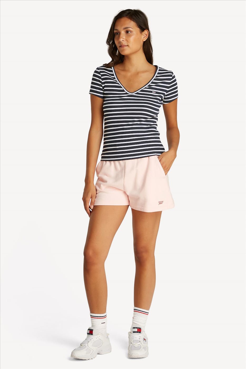 Tommy Jeans - Donkerblauw-Witte Essential V Rib T-shirt