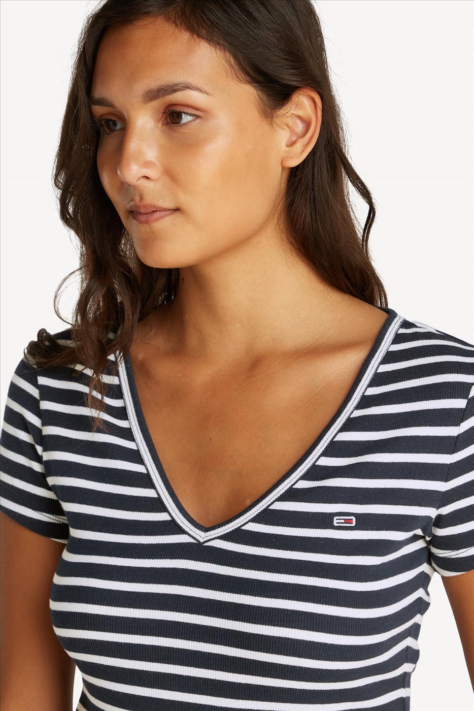 Tommy Jeans - Donkerblauw-Witte Essential V Rib T-shirt
